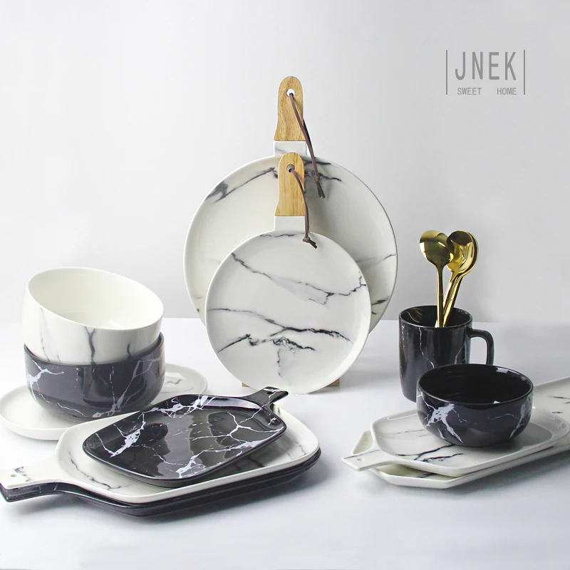 

Creative Design European Style Marble Pattern Ceramic Tableware Porcelain Plate Dish Platter Bowl Cutter Board Dinnerware Set