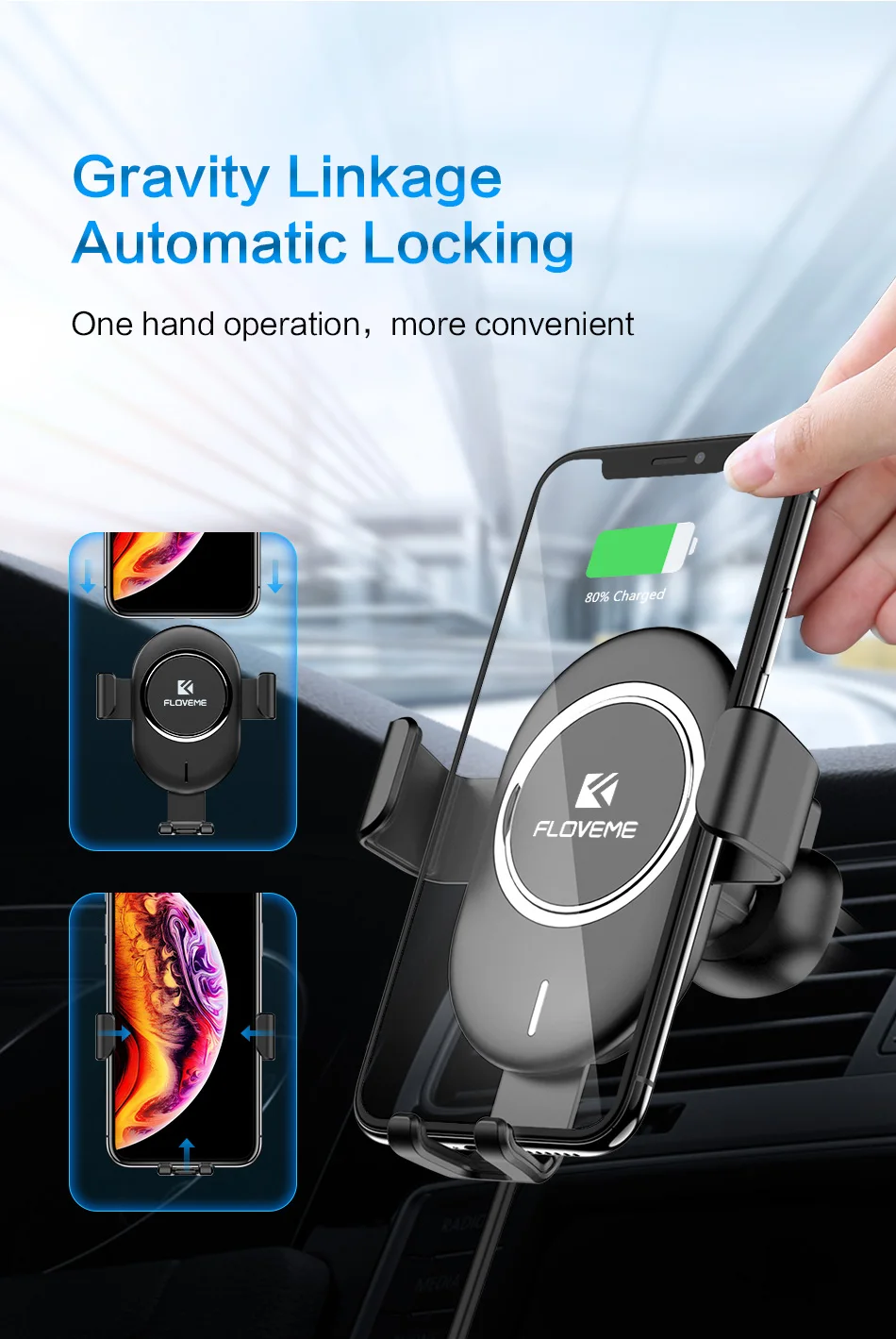  FLOVEME Schwerkraft Auto Telefon Halter 10 W Qi Drahtlose Ladegerät Für iPhone X XR Air Vent Halter