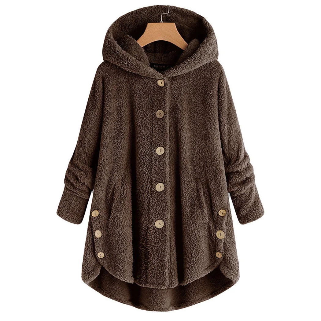 Womens Vintage Oversize Fleece Coats Tops Plus Size Winter Warm Outwear