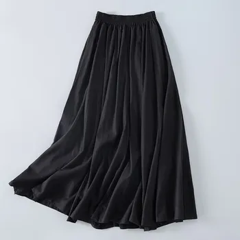 

Fashion Spring Summer Two Layers A-Line Skirts Empire Female Loose Black Pleated Midi Skirts