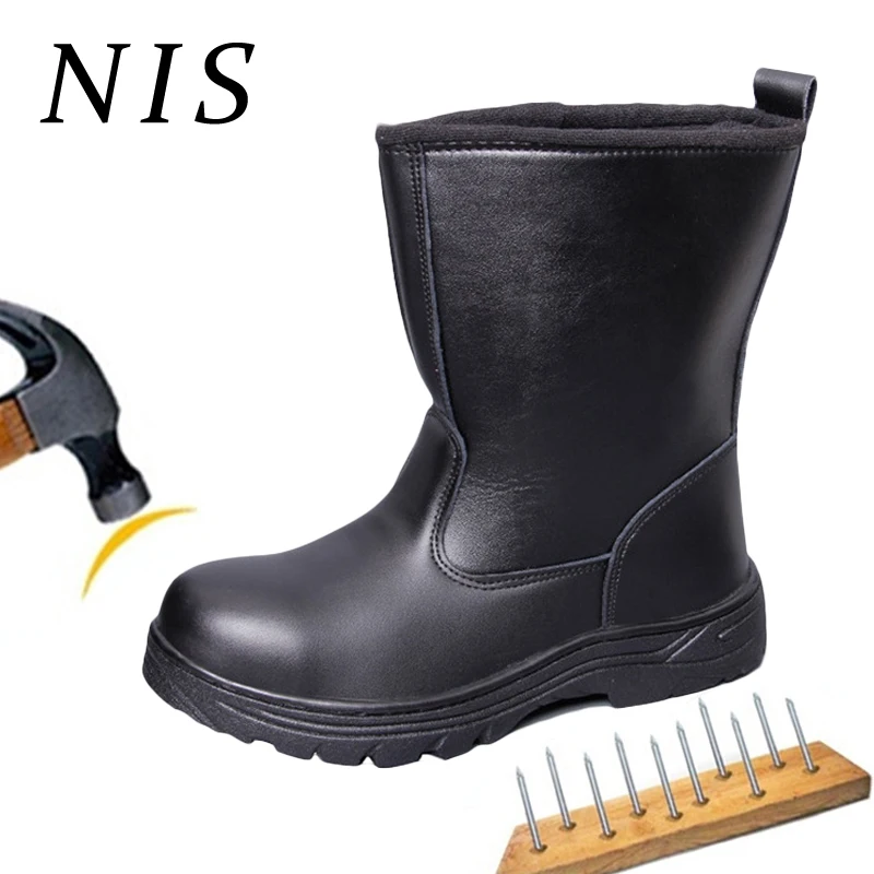 

NIS Anti-puncture Steel Toe Work Boots Men Safety Shoes Anti-smashing Waterptoof Platform Winter Fur-lined Boots Hombre Botas