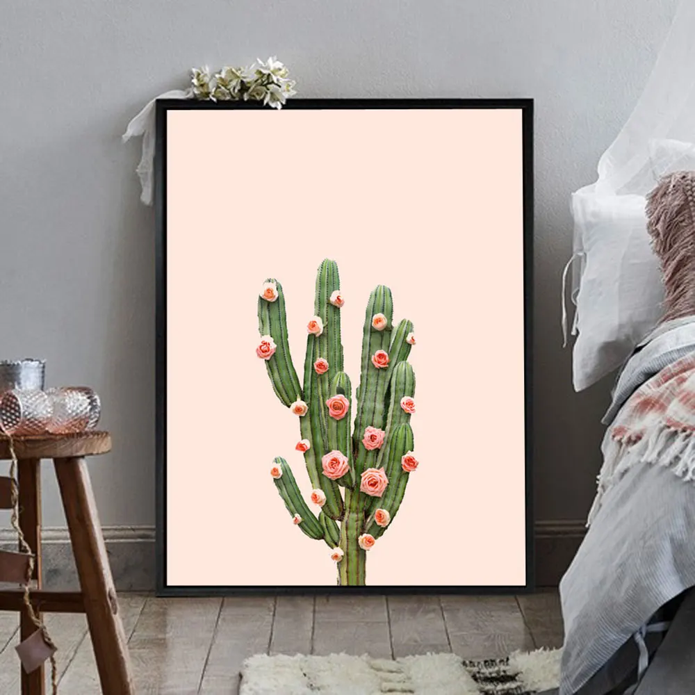 

Cactus Plant Poster and Print Clock Wall Art Canvas Painting Cartoon Nordic Decoration Picture Home Decor Unframed