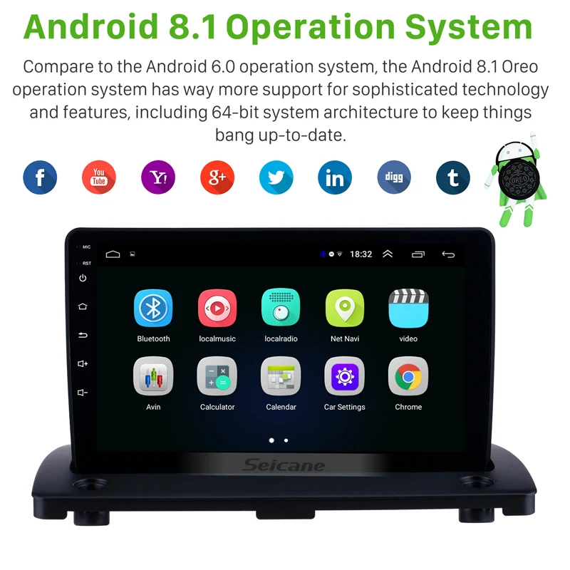 

Seicane Car Android 8.1 Auto Radio HD 2+32GB GPS 2Din 9" Multimedia for Volvo XC90 2004-2014 Navi Player support SWC Mirror link