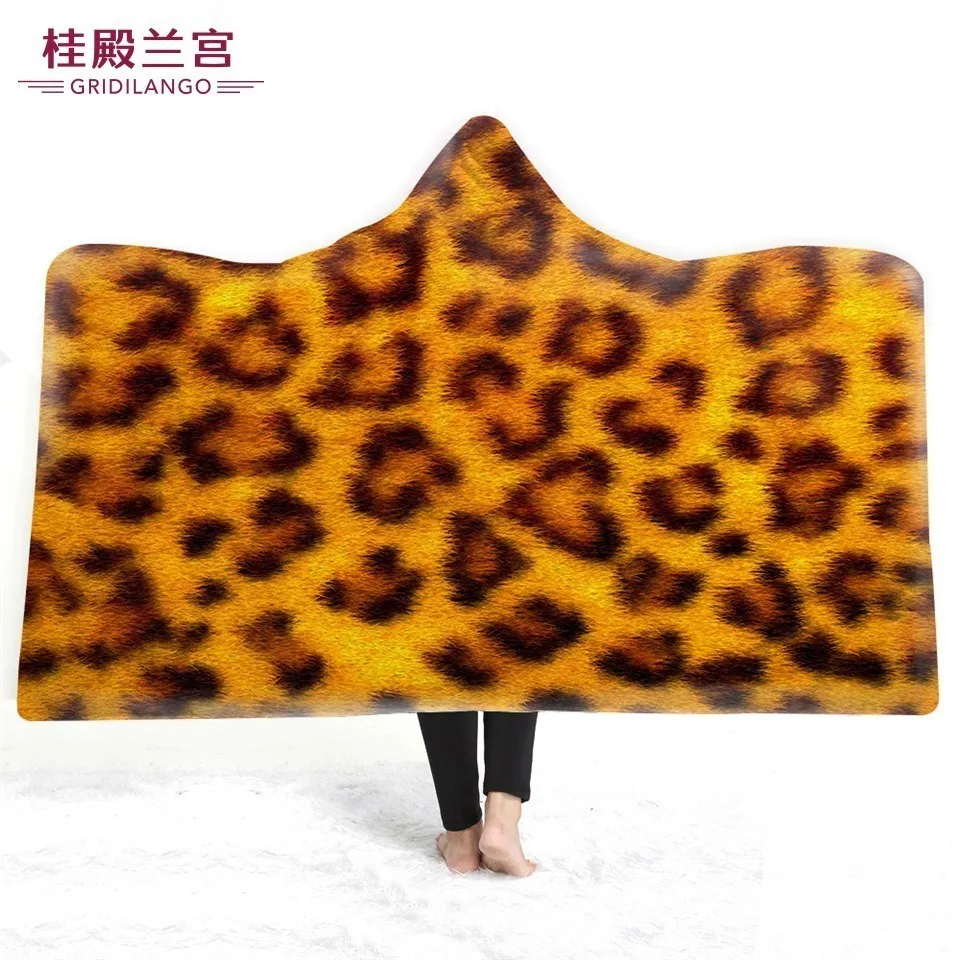 

GRIDILANGO Animal Skin Pattern Hooded Blankets Tiger Leopard Printed Home Office for Adults Kid Wearable Throw Blankets Dropship