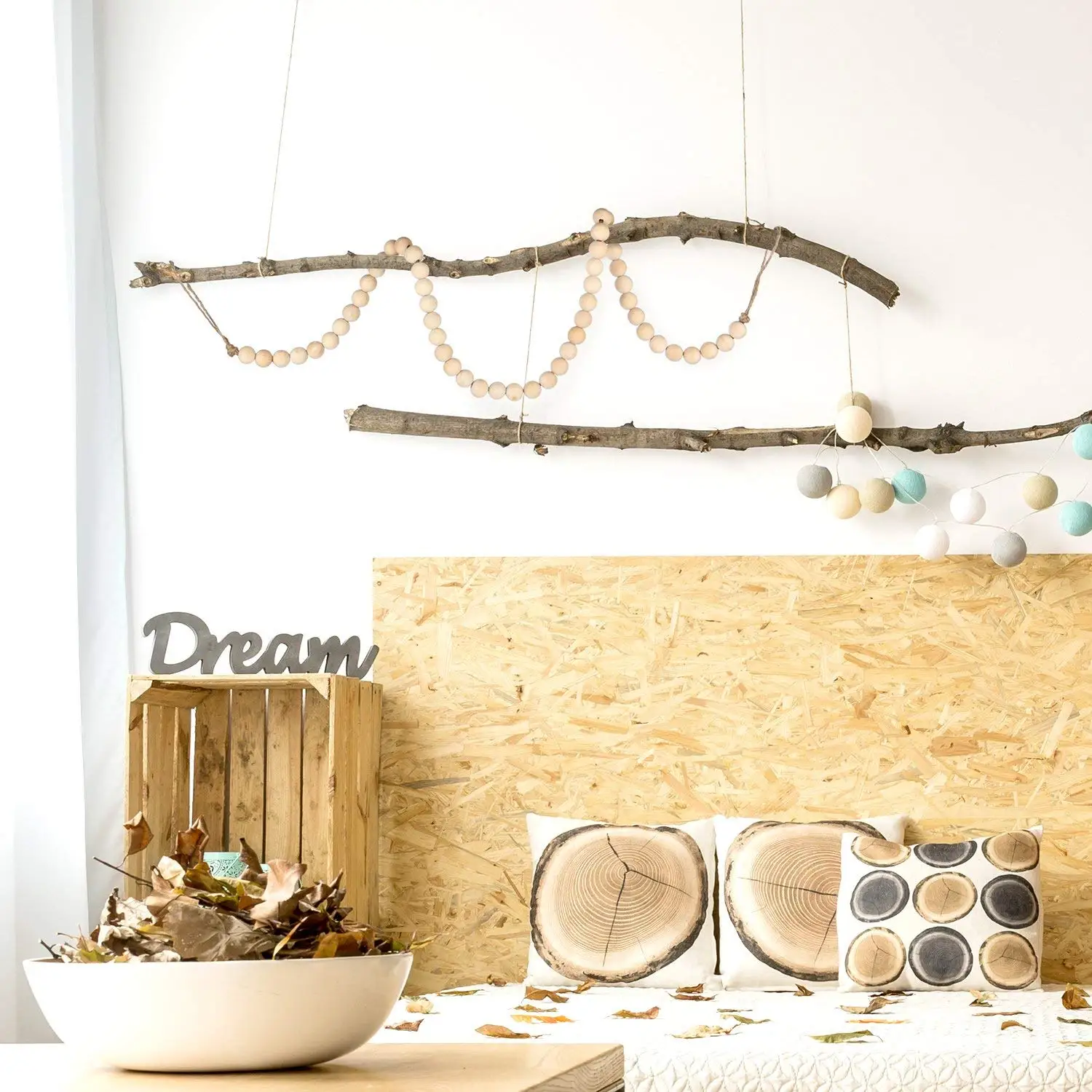 2 Pieces Wooden Bead Decoration Natural Wooden Bead String ...