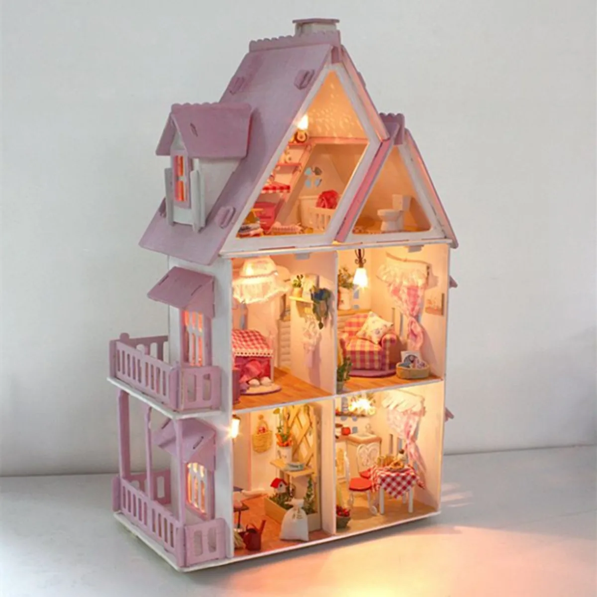 

Model Toys Wooden DIY Dolls House Good Time Miniature Kit with LED Light Assembled Room Cottage House Christmas Birthday Gifts