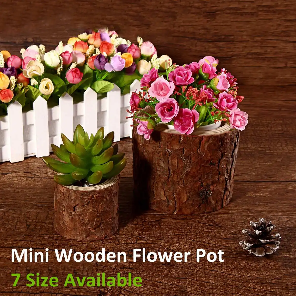 7 Sizes Mini Wooden Flower Pot Succulent Planter Bonsai Desktop