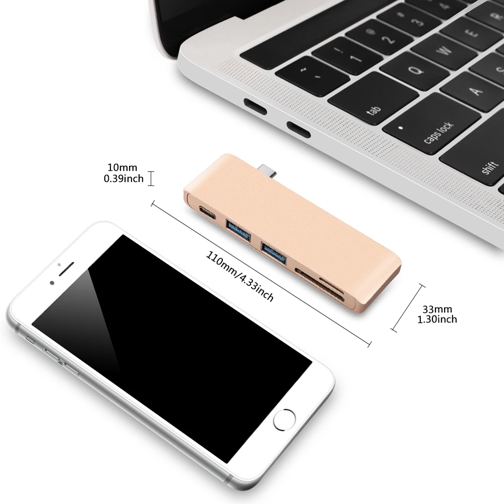 Сдвоенный USB C концентратор Thunderbolt 3 адаптер с Micro SD/картридер слот для MacBook Air 13