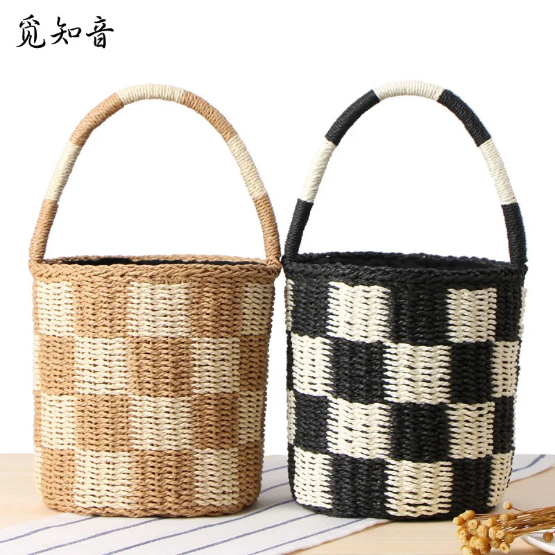 

Women Bohemian Handbag Fashion Female Summer Beach Straw Bags Lady Weave Drawstring Bag Travel Vintage Casual Basket Tote Ss3023