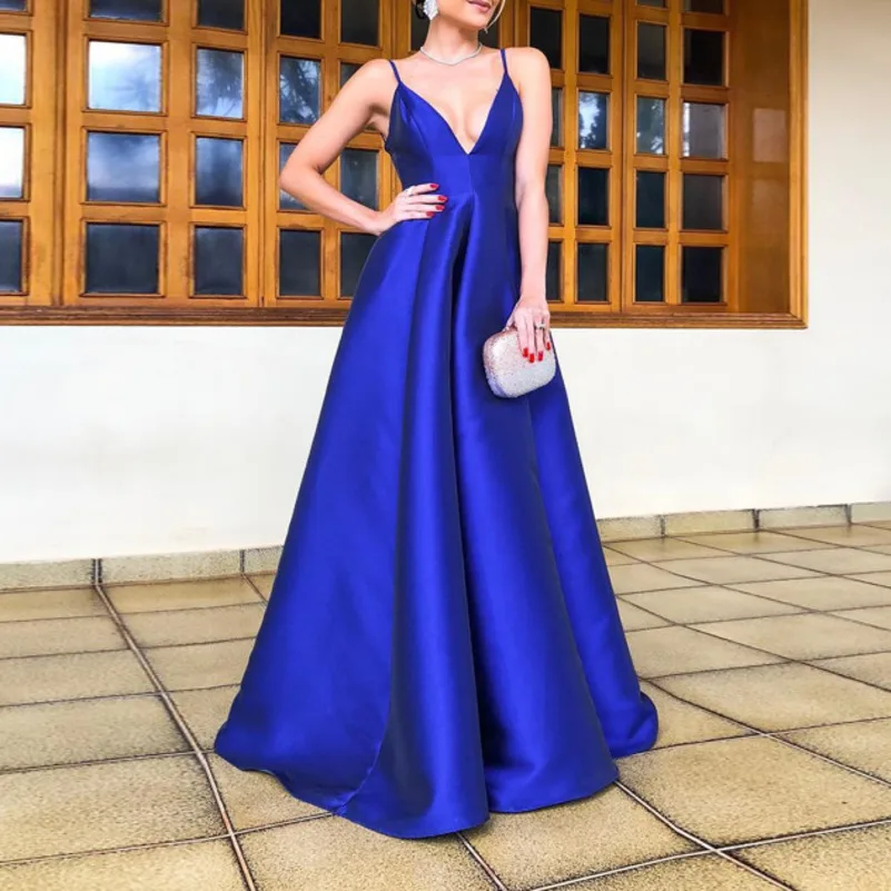 

blue sexy suspender dress women clothing vestidos kleider fashion frocks jurken robe femme long dress elegant loose backless