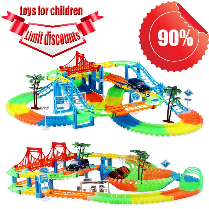 

Road railway Track car toys for children DIY 1:18 luminous track curved flashing set Magical model car Kids Pipes Racing Truck