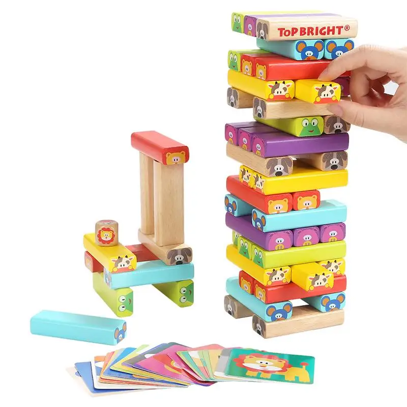 HOT SALE  Colorful Wooden Tower cartoon animal Building Blocks Toy Domino Stacker Extract Building Educationa