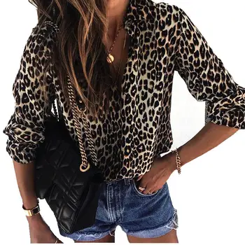 

2020 Spring Leopard Shirt Women Blouse Long Sleeve Leopard Blouses Female Sexy Shirts Femme Office Female Blouse Women Tops