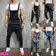 Мужские потертые джинсовые комбинезоны Carpenter Bib комбинезоны Moto Biker джинсовые штаны без рукавов модная уличная одежда