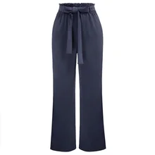 Повседневные женские брюки с эластичным поясом, украшенные широкими штанинами, брюки с карманом