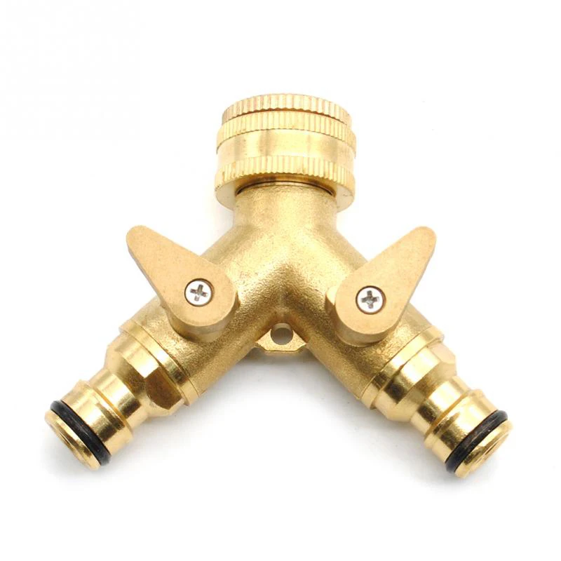 

2 Way Splitter Brass Water Hose Tap Quick Connector Valve Irrigation Tool