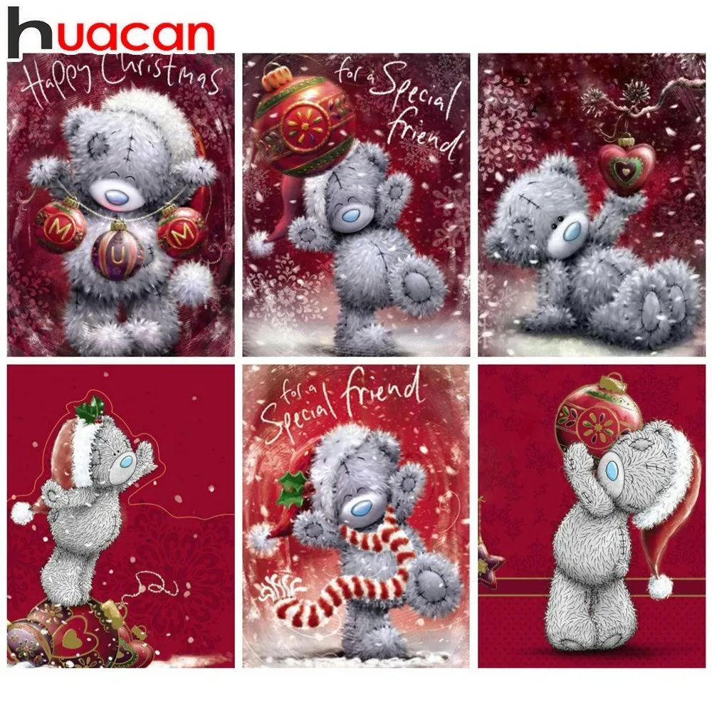 

Huacan Diamond Painting Cartoon Full Square 5D Diy Diamond Embroidery Bear Home Decor Picture Mosaic Rhinestone Christmas Gift