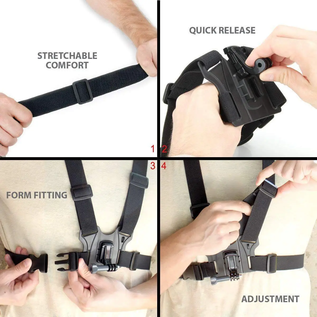 Chest Mount Harness Strap for Gopro Hero 6 5 4 3 3+ Session Black PC+ aluminum alloy Thumb Screw +J-Hook- Fully Adjustable Str