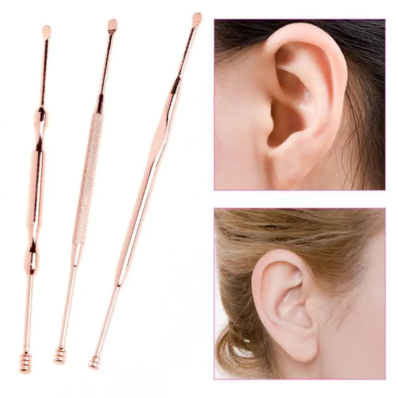 

3PCS/Set Stainless Steel Ear Pick Double-ended Earpick Wax Remover Ear Cure Cleaner Spoon Ear Spiral Cleaning Tool