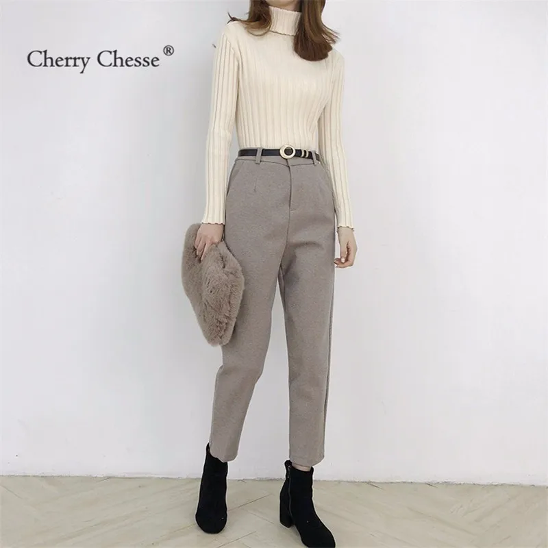Cherry изящество винтажные женские брюки на пуговицах прямые осенние повседневные