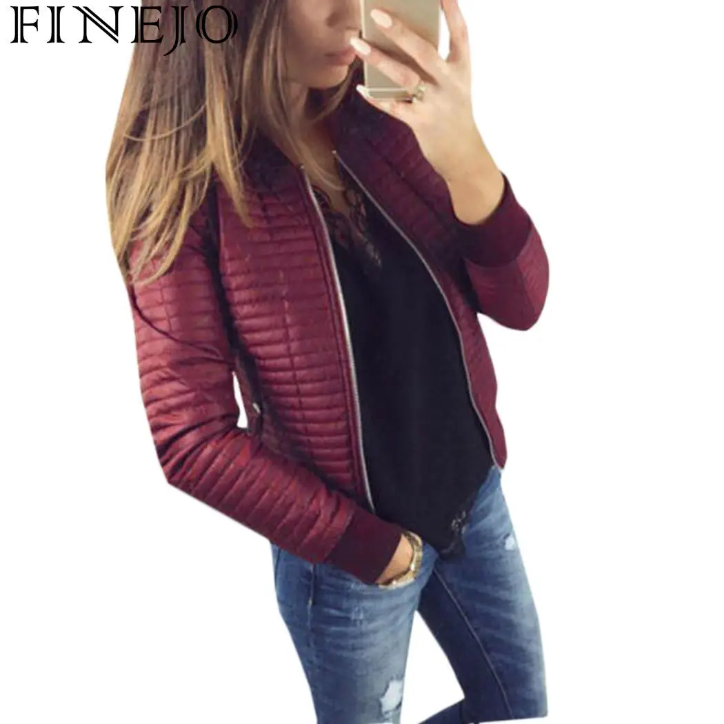 Women Jacket Spring Black O-Neck Outdoor Street Rib Short Coat Winter Zip Up Long Sleeve Pink Purple Outwear Womens Casual Coats
