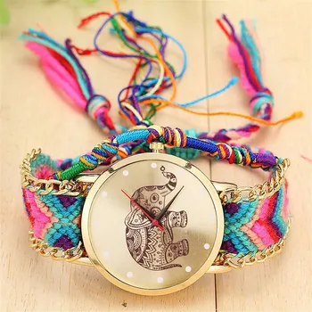 

Dropshipping Fashion Women Handmade Braided Elephant Friendship Watch Luxury Ladies Rope Quartz Watches Relogio Feminino Hot