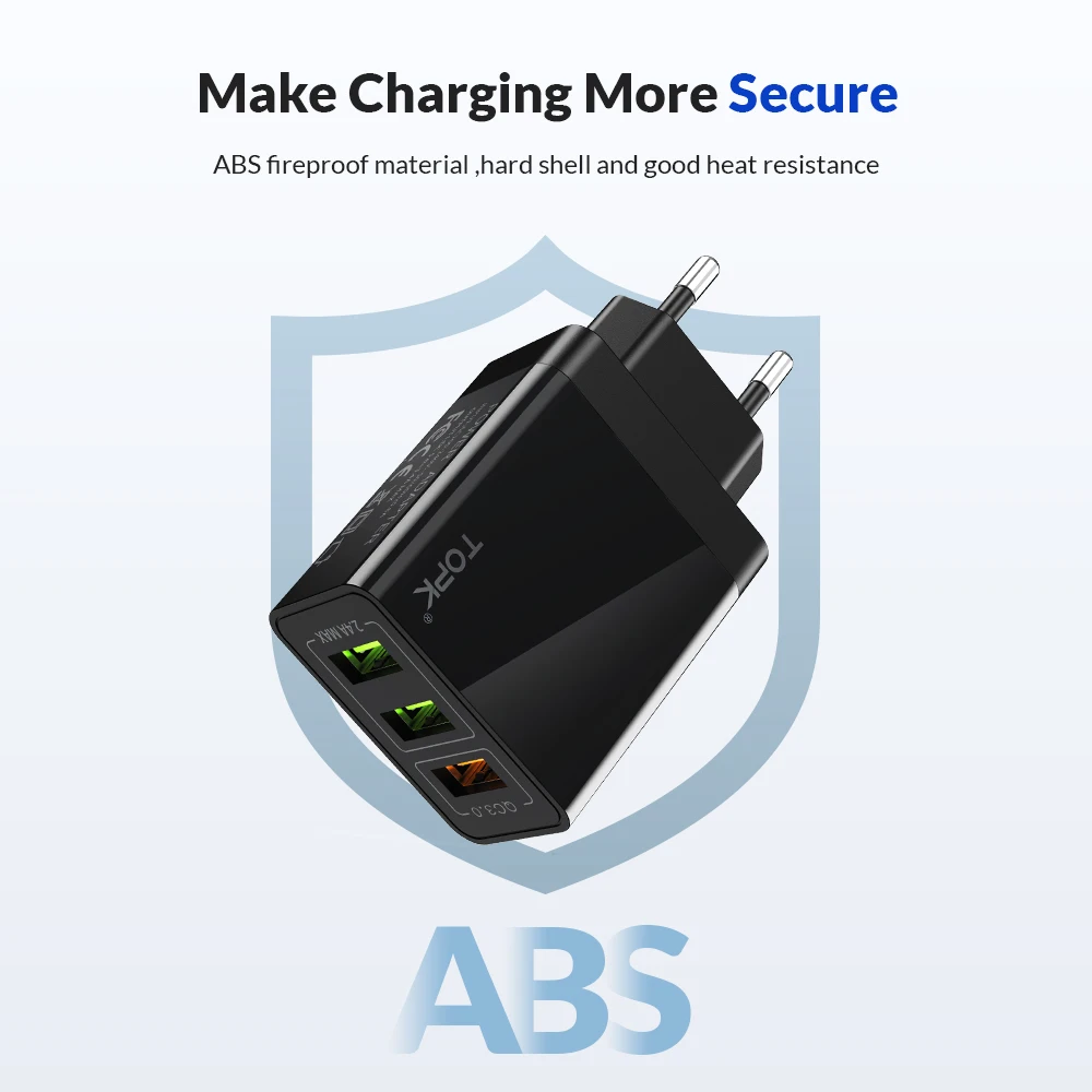 TOPK B348Q Quick Charge 3.0 USB Charger QC3.0 Fast Charging Multi Charger for Samsung S10 Xiaomi Mi9 Travel Wall Phone Charger TOPK B348Q Quick Charge 3.0 USB Charger QC3.0 Fast Charging Multi Charger for Samsung S10 Xiaomi Mi9 Travel Wall Phone Charger