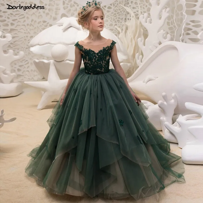 

Elegant Floor Length Flower Girl Dresses for Weddings Ball Gown Lace Prom Dresses for Girls Kids Pageant Dress vestido daminha