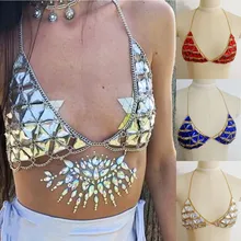 Стиль Мода Горячая Женская цепь тела кристалл жгут Холтер бикини на шнуровке лиф купальника из двух частей отделяет
