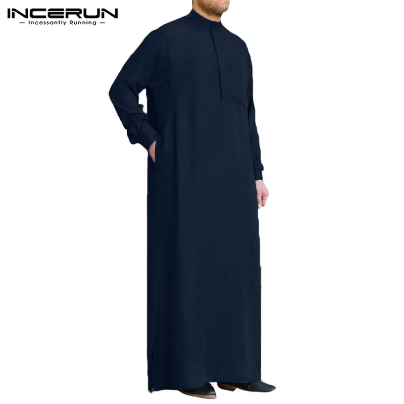 INCERUN,, мужской мусульманский кафтан с длинным рукавом, винтажная Мужская Тауб, Дубай, саудовская Арабская одежда, мужской кафтан, jubba, S-5XL