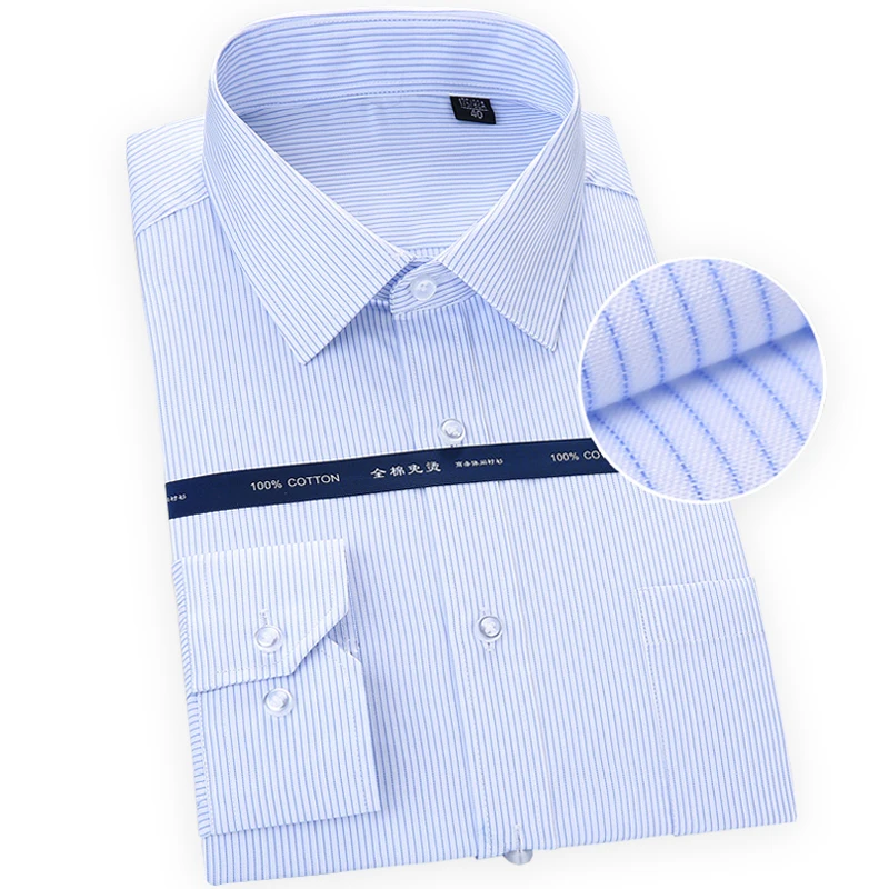

New Arrival 2019 Basical Pure Cotton Long Sleeve Square Collar Comfortable Non-Iron Easy Care Striped Solid Male Formal Shirts