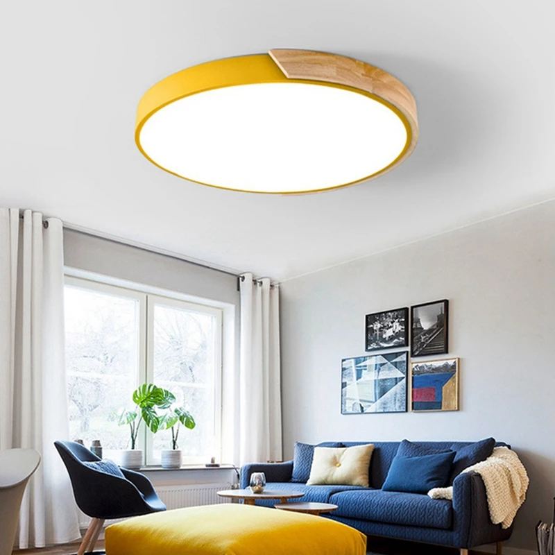 

Modern LED Ceiling Light Wooden Round Remote Control Adjustable Lamp Lightning Fixture Circular Acrylic Nordic Livingroomkitchen