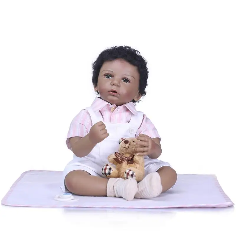 Реалистичные черные детские милые новорожденные виниловые подарочные силиконовые 20 ''куклы ручной работы пупсик+ одежда