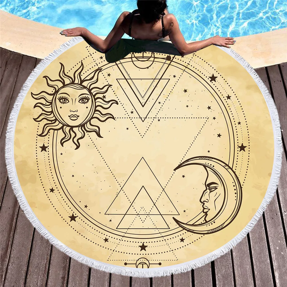 

Indian Mandalal Beach Towel Round Microfiber Towel Beach Sun Moon Moths For Summer Yoga Picnic Mat Blanket Tapestry Bath Toallas