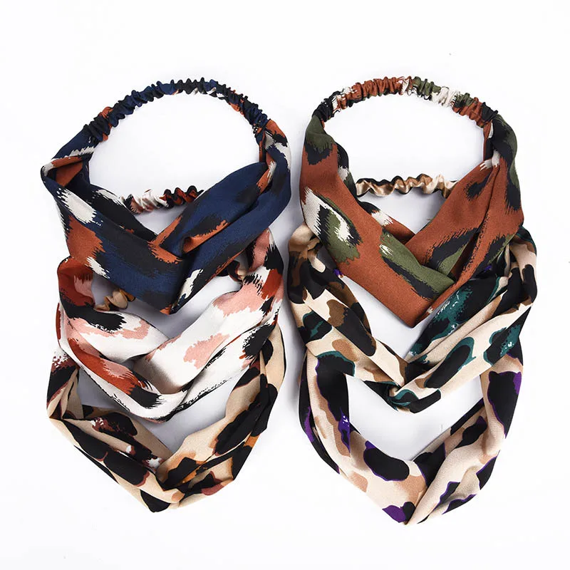 Модные крест оголовье леопардовым принтом вязаная повязка на голову обёрточная бумага шарф эластичный ткань для женщин женские