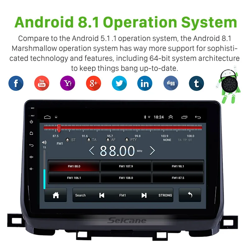 Best Seicane 2din 10.1 inch Android 8.1 HD Touchscreen Car Radio Audio GPS car Multimedia Player for 2018 KIA SportageR support OBD2 3