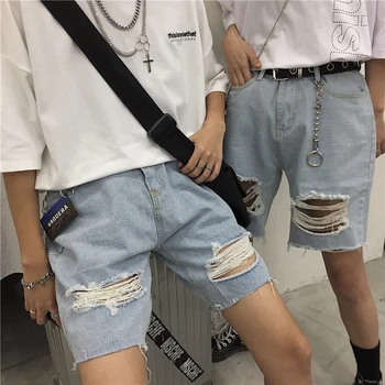 

Vintage Women Short Jeans Sexy Ripped Hole Denim Knee Length Shorts Fashion High Waist Hip Hop Loose Streetwear Short Jeans 2019