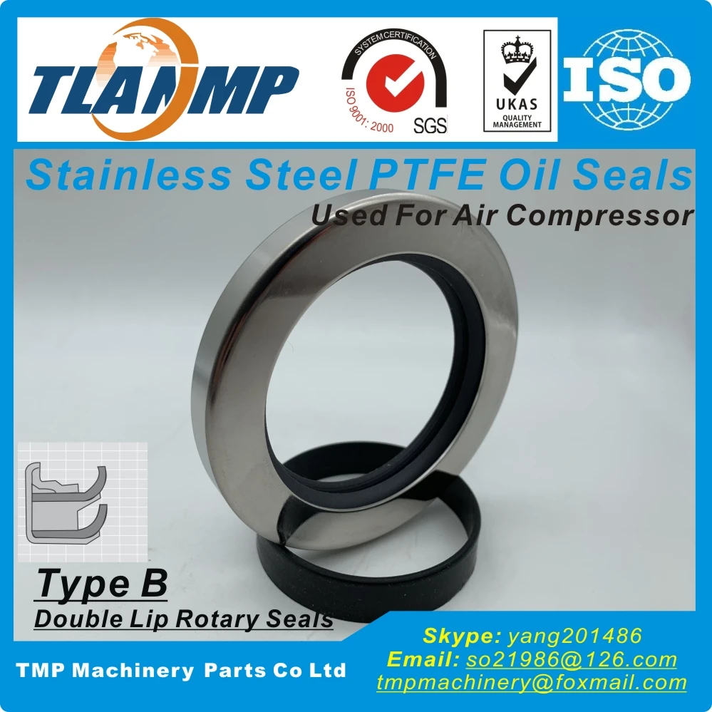 Inner size 75/80/85/90/95/100/105/120/125mm Dual Lip Rotary Seals ,Type B Stainless steel PTFE Oil Seals Used for Air Compressor