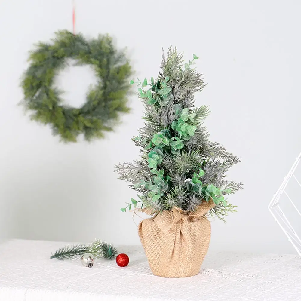 

Eucalyptus Leaf Flocking Cypress Table Set Potted Office Home Decoration Linen Base Flocking Bouquet