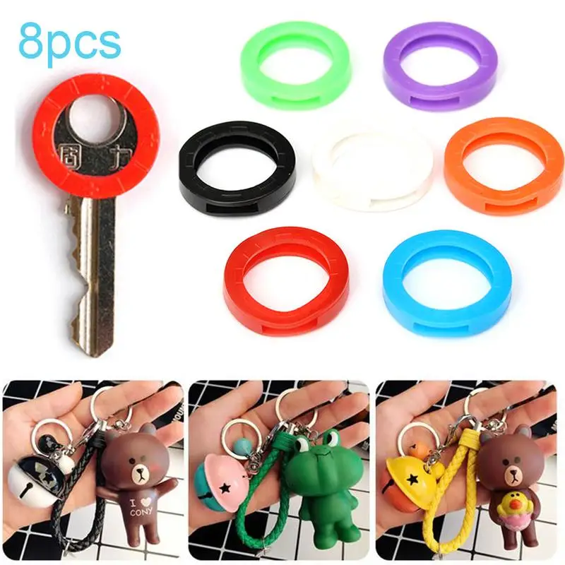 

8pcs Mixed Colors Silicone Colorful Elastic Hollow Silicone Key Cap Covers Topper Key Ring Case Auto Accessories