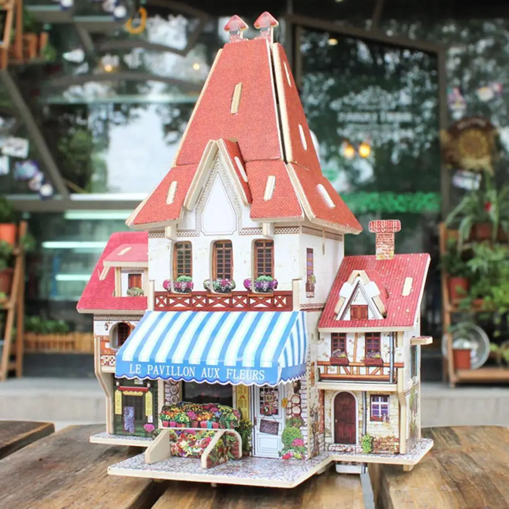 Креативный DIY 3D деревянный дом Сращивание унисекс модель игрушки делать вид как