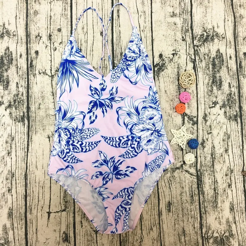 

Swimsuit Women Push Up Backless Bikini Set Print Floral One Piece Swimwear V Neck Sexy Simming Suit Biquini For Ladies Swim Suit