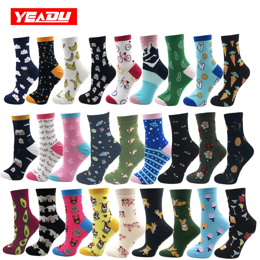 Женские носки YEADU из 85% хлопка в стиле Харадзюку красочные Мультяшные милые