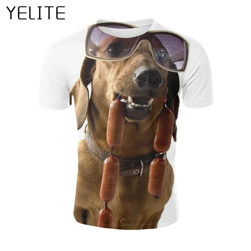 YELITE 2019 красивая собака держит колбасу 3D принт Горячая печатная Футболка глупая