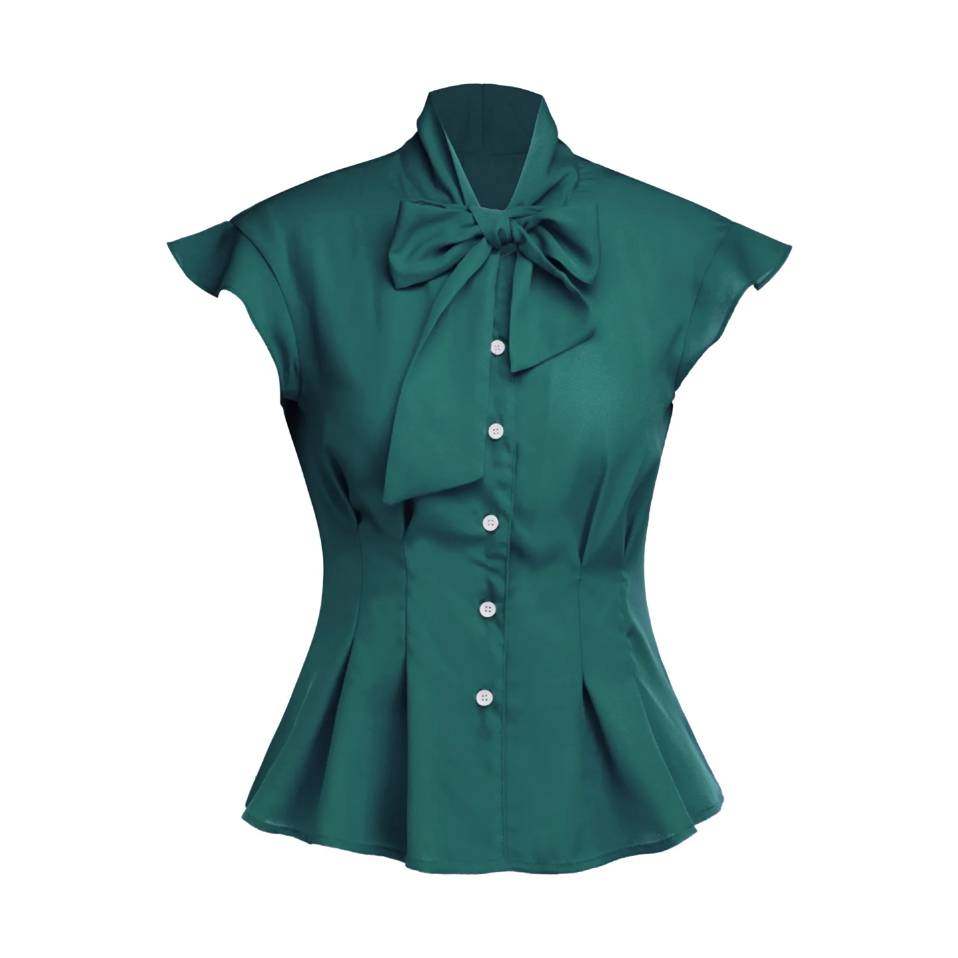 

2019 Summer Women Blouses Elegant Streetwear Solid Bow Button Tops Blouse Short Sleeve Ruffle Tunic Shirts