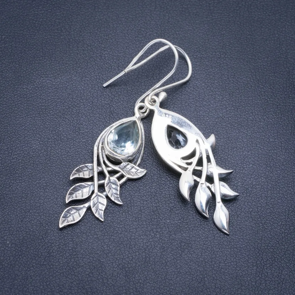

Natural Blue Topaz Handmade Unique 925 Sterling Silver Earrings 2" A2043