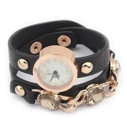 Женские кварцевые обертывания вокруг кожаный браслет стол преувеличенный Клепаный панковский браслет наручные часы