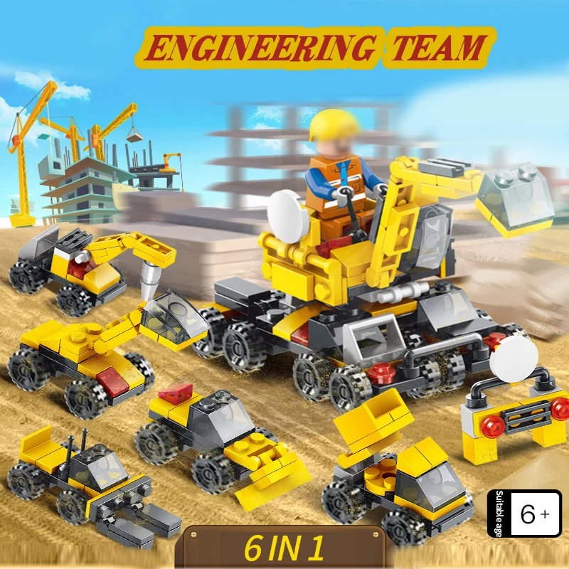 

6In1 City project Fire military Building Block Bricks Car Robot Kids DIY Weapons Aircraft Model Bricks Toys Compatible Legoings