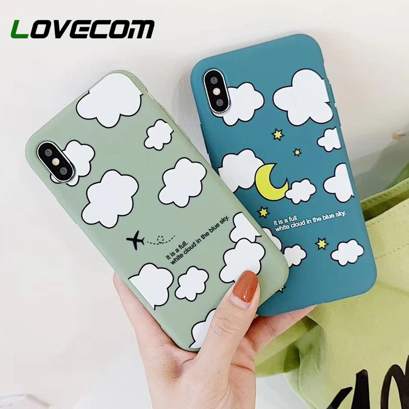 

LOVECOM Funny Candy Color Sky Cloud Moon Case For iPhone XS Max XR XS X 6 6S 7 8 Plus Soft TPU Screen Protector Phone Back Cover
