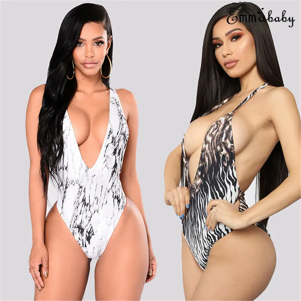 

Hirigin Sexy Deep V Neck Women One Piece Swimsuit 2019 New Un Padded Swimwear Femal Beach Bathing Suit Summer Monokini Biquini